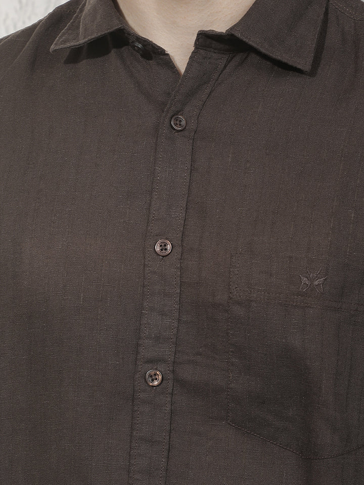 Brown Vertical Stripes Linen Shirt