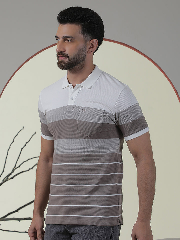 Purple Horizontal Striped Polo Neck T-Shirt