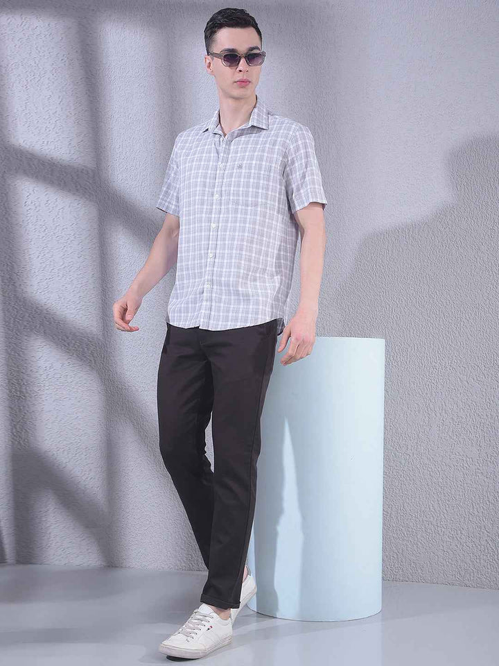 Grey 100% Cotton Checked Shirt