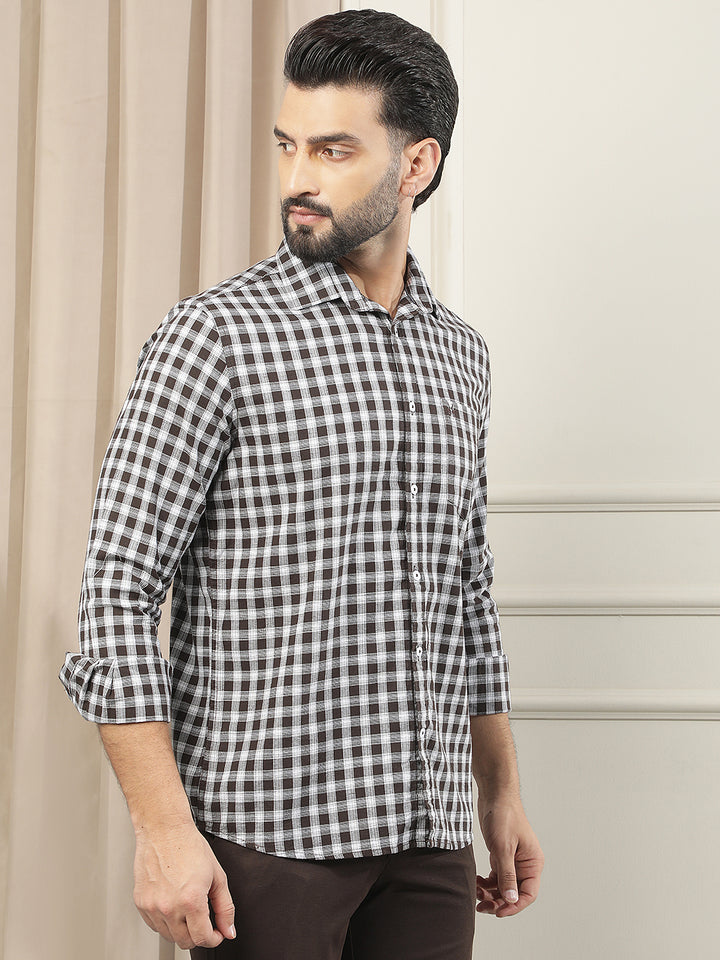 Brown Checked 100% Cotton Shirt