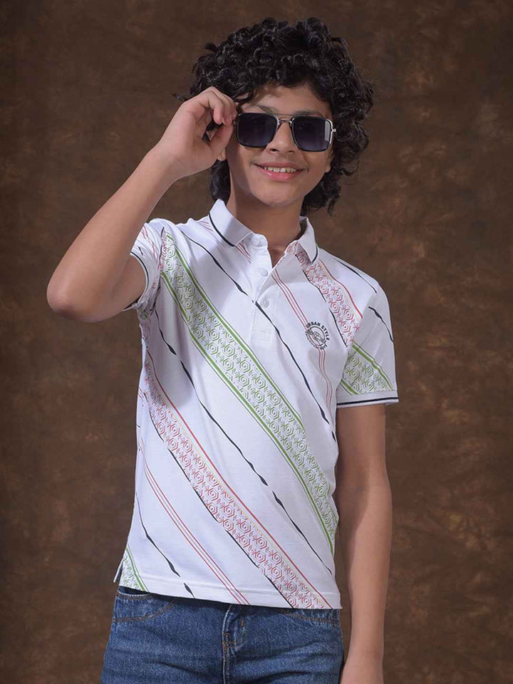 White Printed Polo Neck T-Shirt