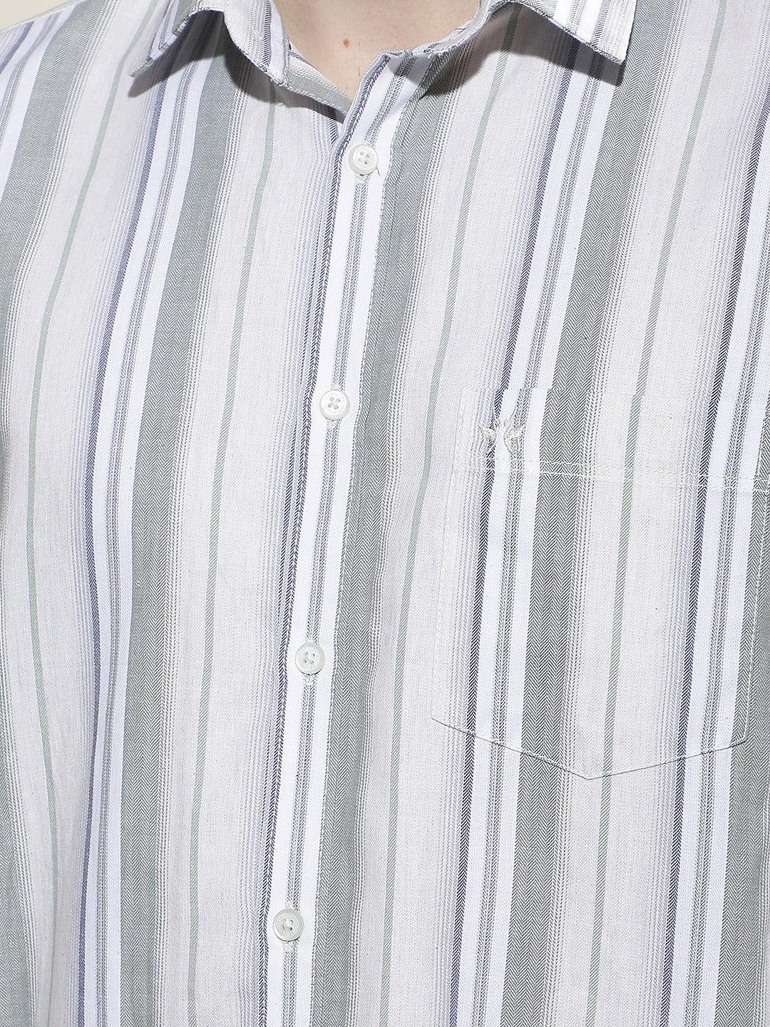 Green Vertical Stripes 100% Cotton Shirt