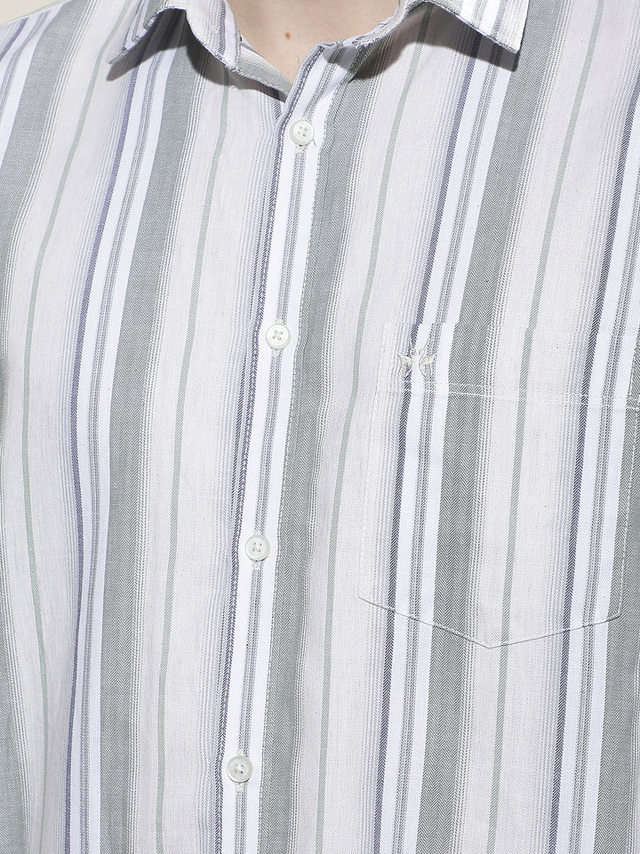 Green Vertical Stripes 100% Cotton Shirt