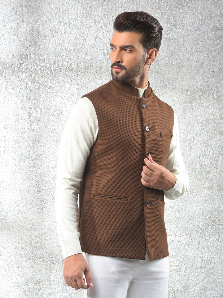 Brown Jacquard Waist Coat