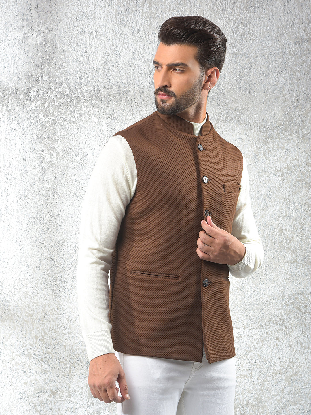 Brown Jacquard Waist Coat