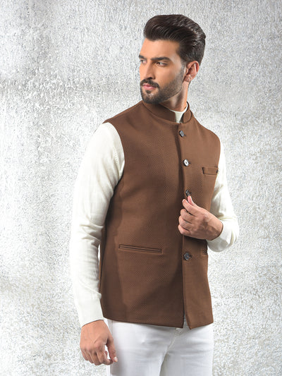 Brown Jacquard Waist Coat