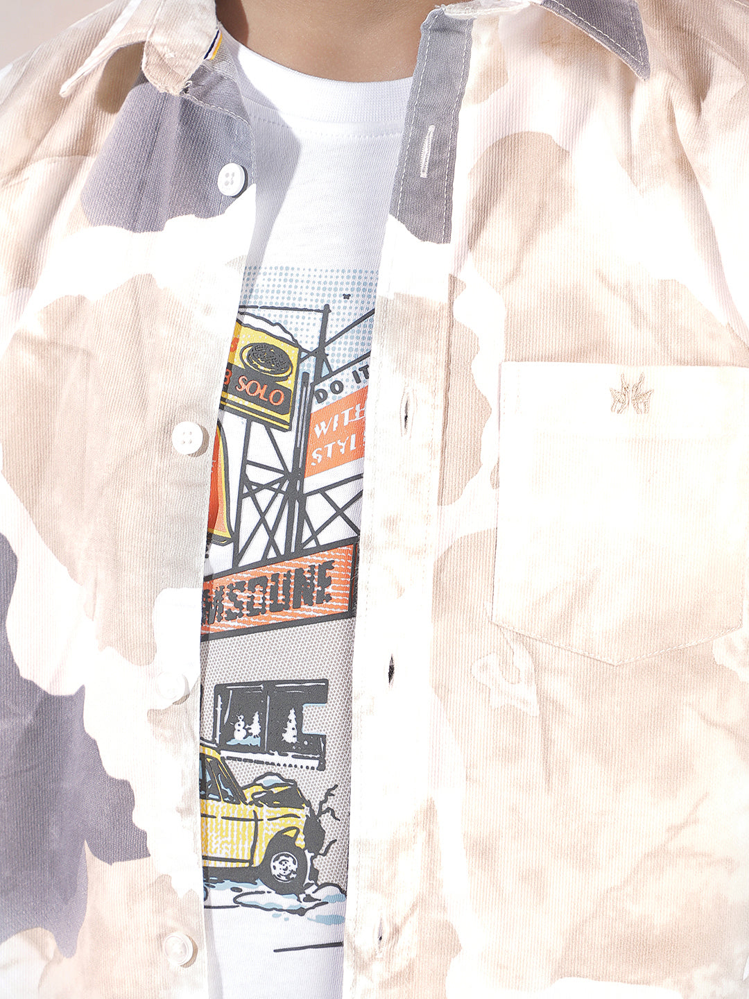 Beige Abstract Print Shirt & T-Shirt Set