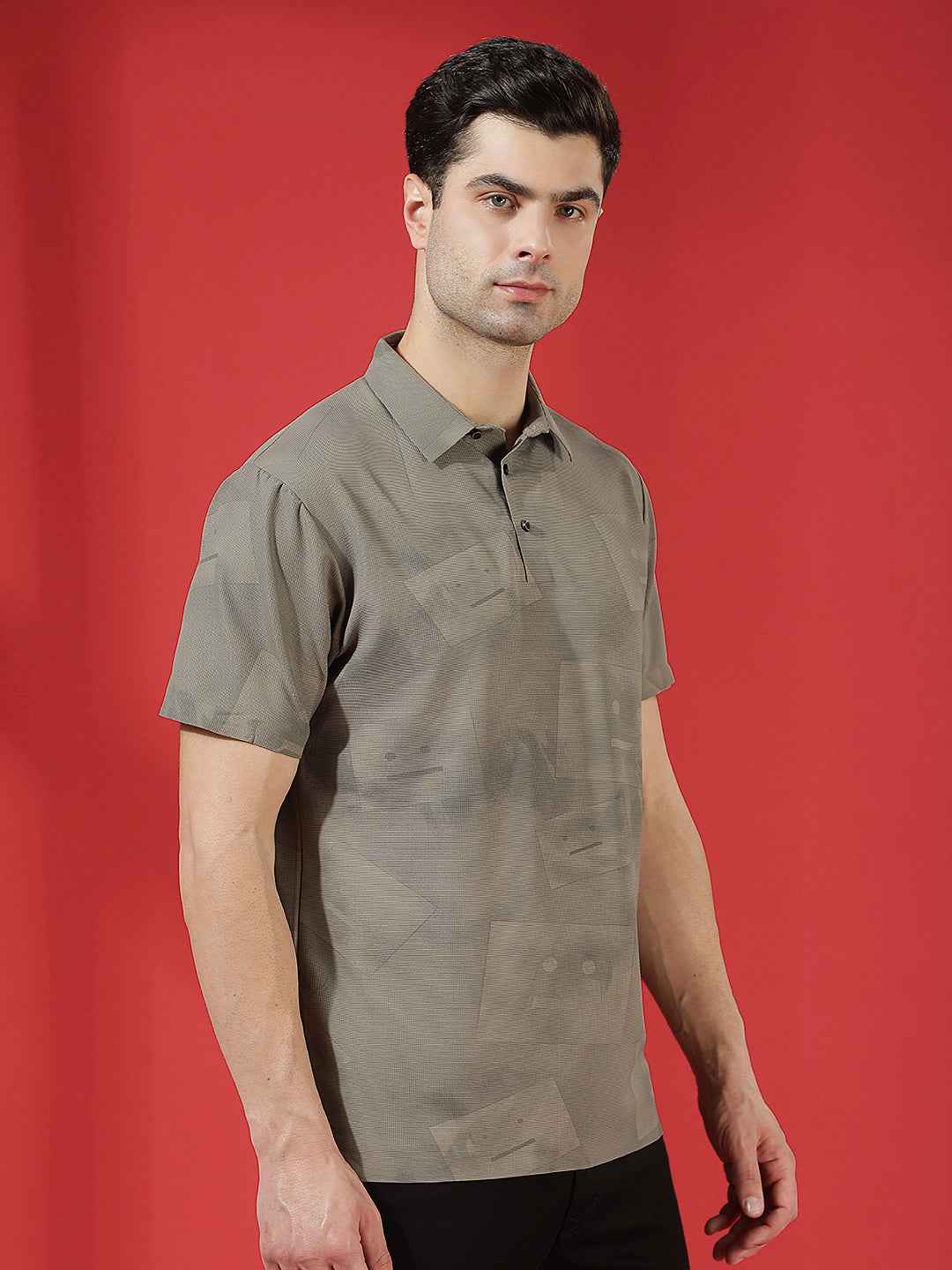 Brown Graphic Print Polo T-Shirt