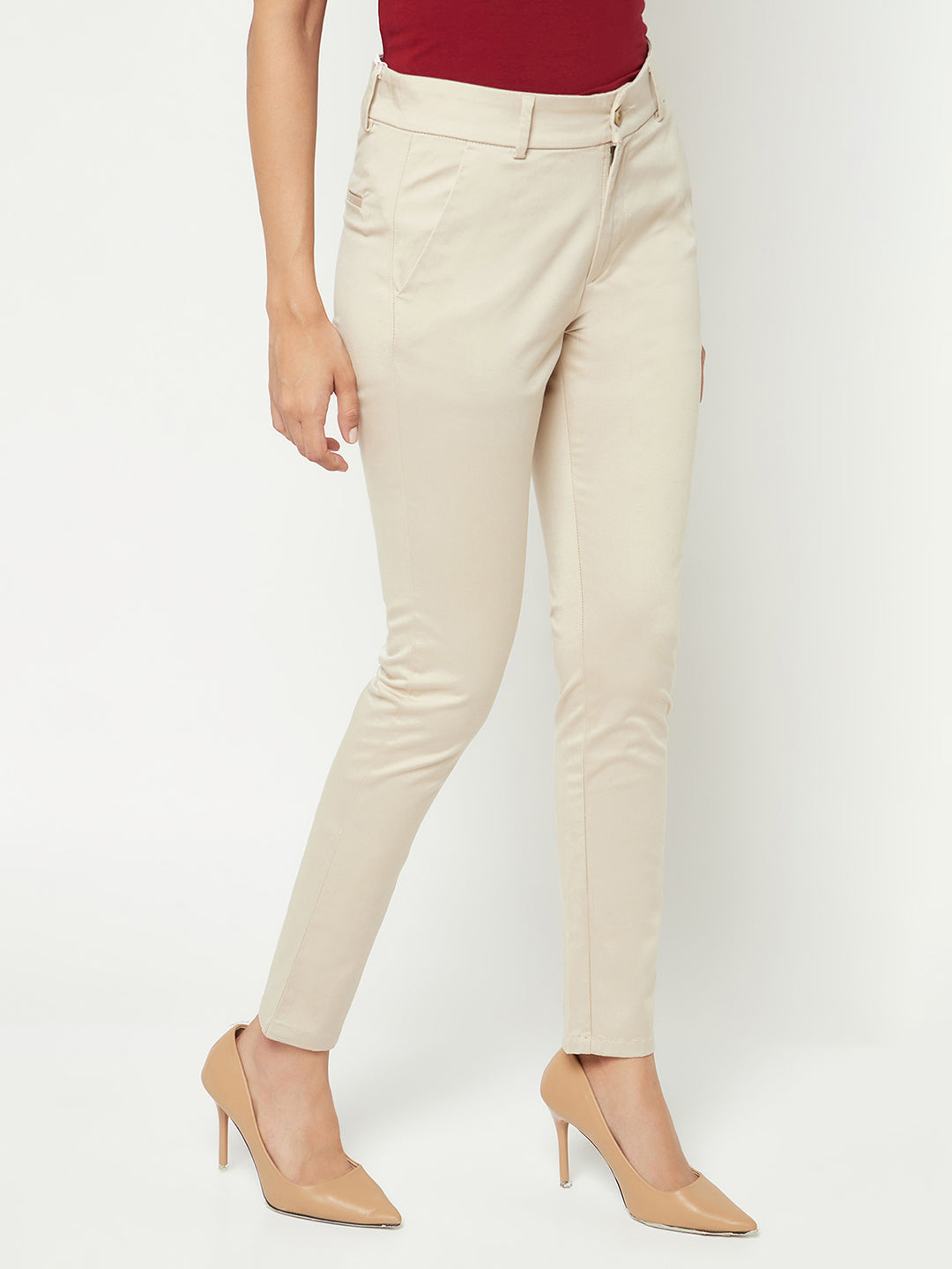 Beige Straight Trousers