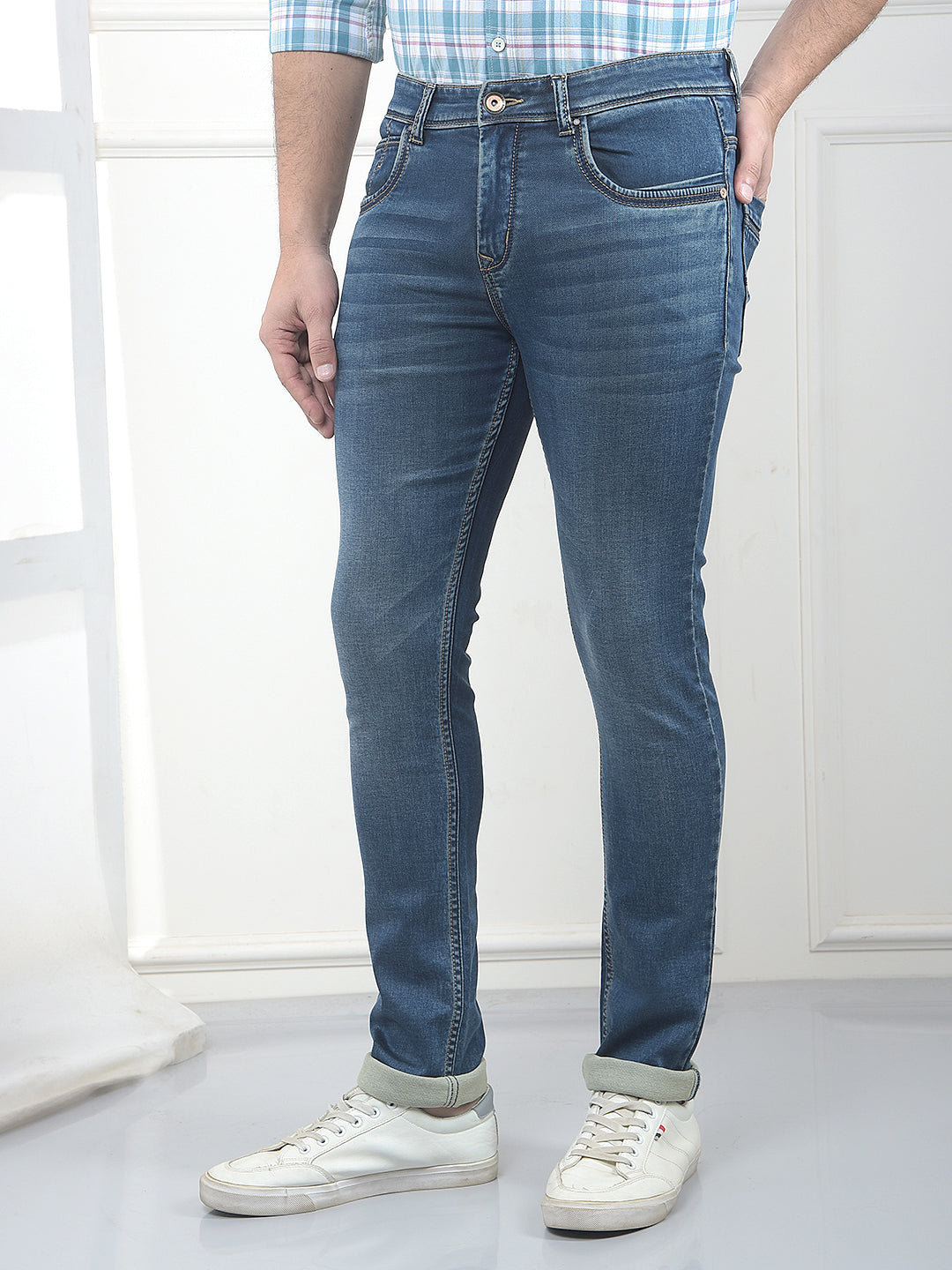 Mid Blue Stretch Straight Jeans