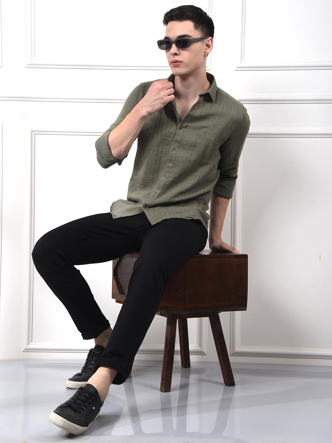 Green Vertical Stripes Shirt