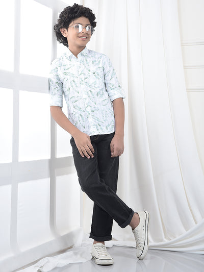 Green Floral Print 100% Cotton Shirt