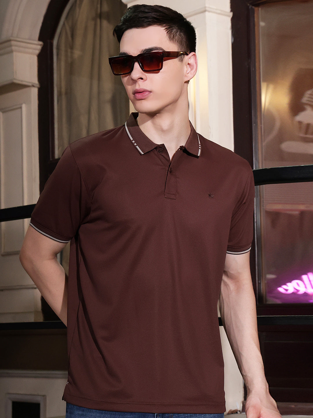 Brown Polo Neck T-Shirt