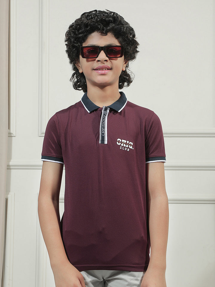 Wine Typographic Polo Neck T-Shirt