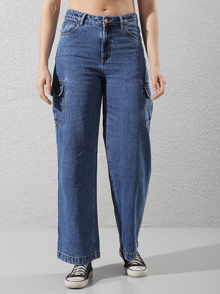 Blue 100% Cotton Cargo Jeans