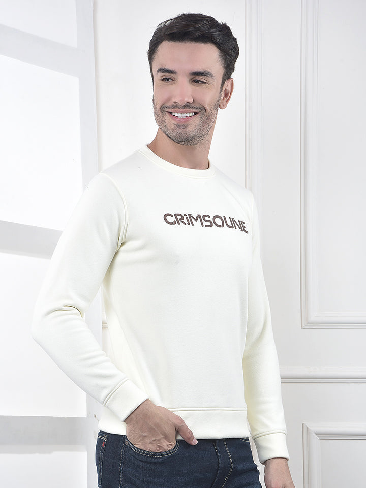 Beige Typographic Print Sweatshirt