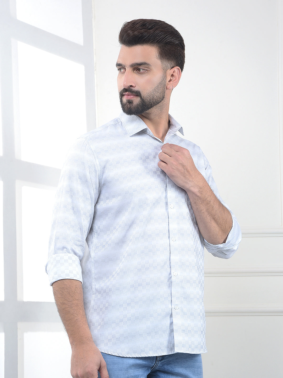 Off White Printed 100% Cotton Shirt