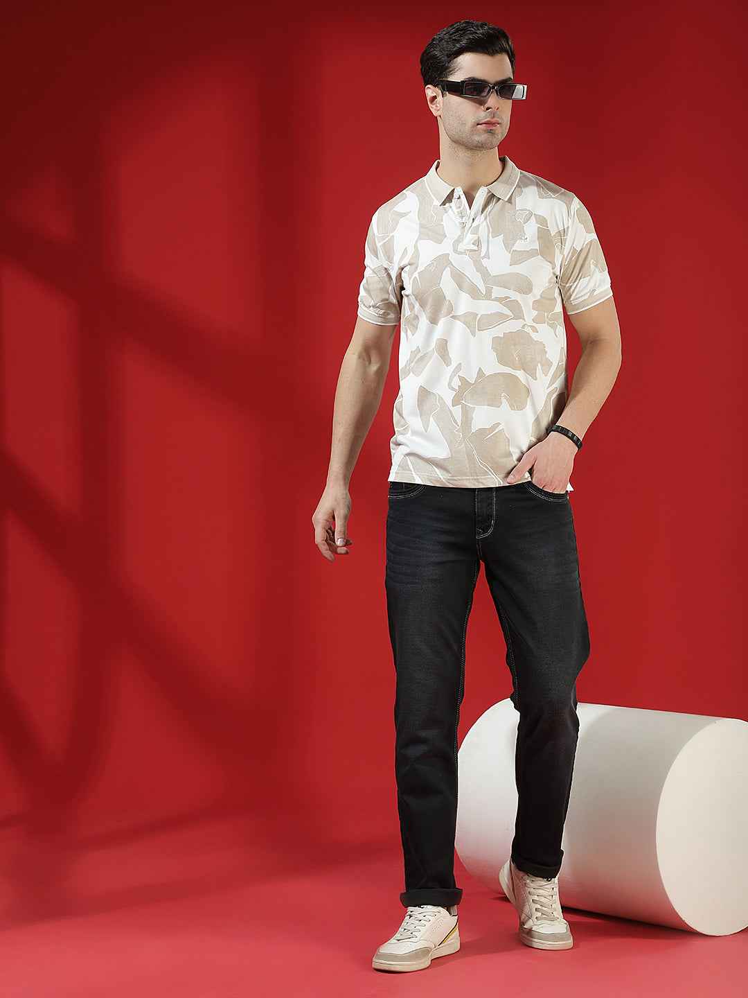 Beige Camouflage Print Polo T-Shirt