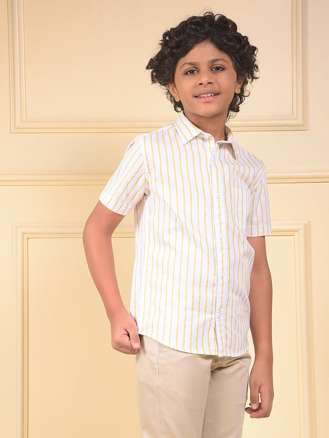 Yellow Vertical Stripes 100% Cotton Shirt