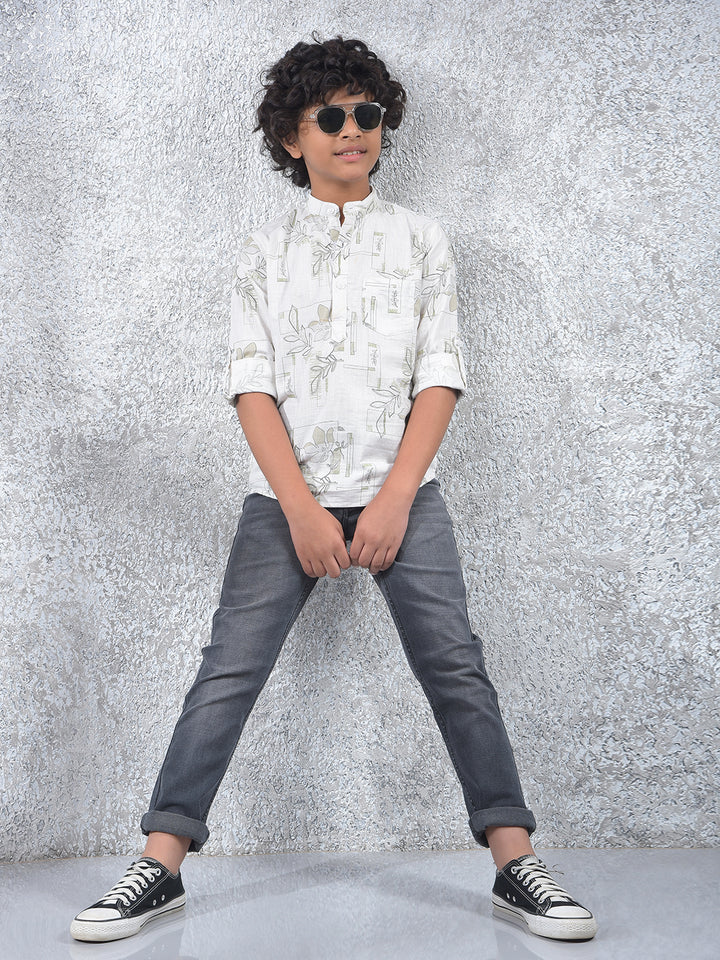 White Floral Print 100% Cotton Kurta