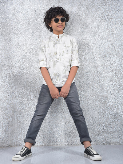 White Floral Print 100% Cotton Kurta