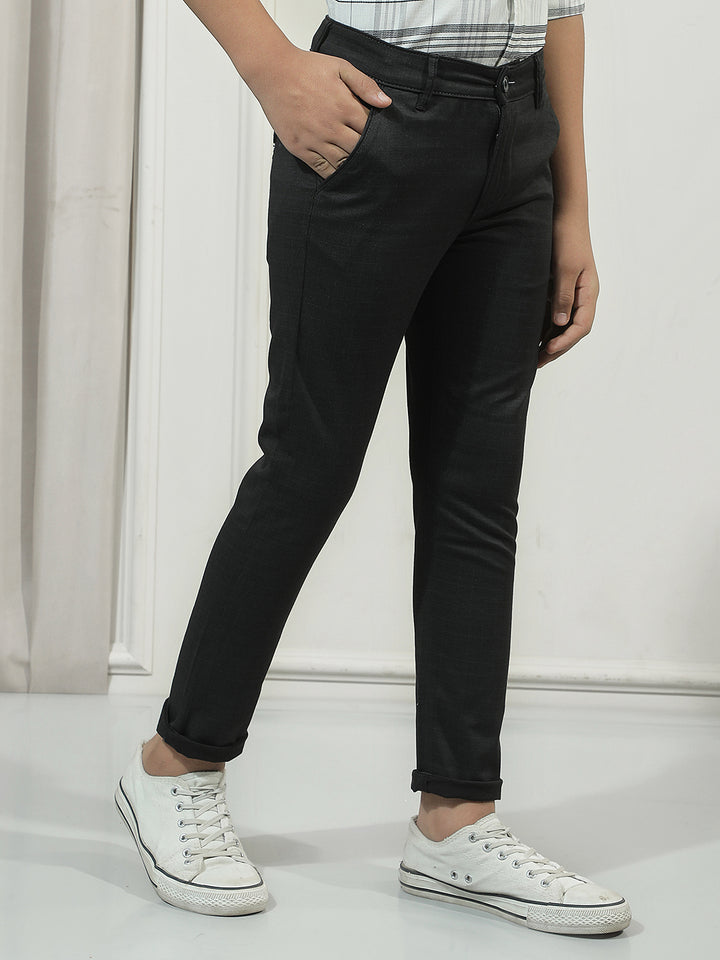 Black Cotton Checked Stretchable Trousers