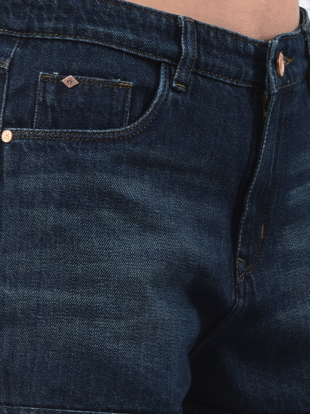 Women's Blue 100% Cotton Denim Hot Pants-Women Shorts-Crimsoune Club