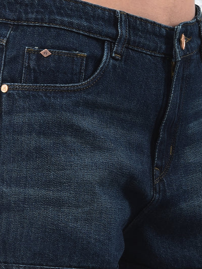 Women's Blue 100% Cotton Denim Hot Pants-Women Shorts-Crimsoune Club