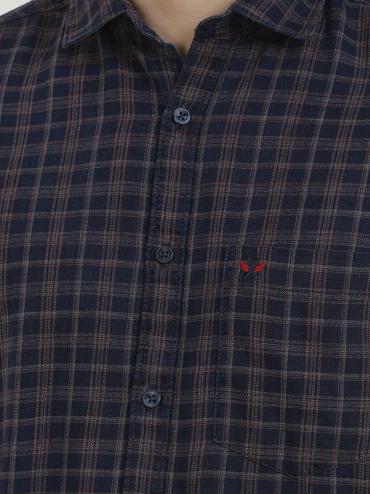Navy Blue Checked 100% cotton Shirt