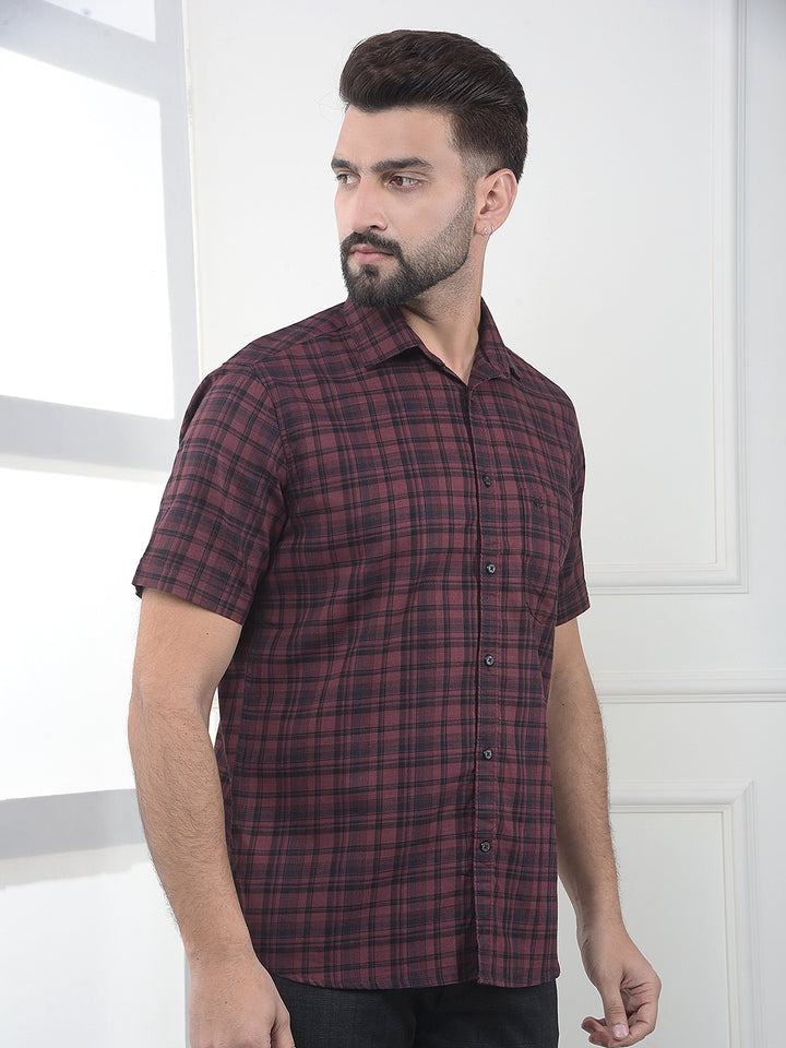 Taupe Maroon Checked 100% Cotton Shirt