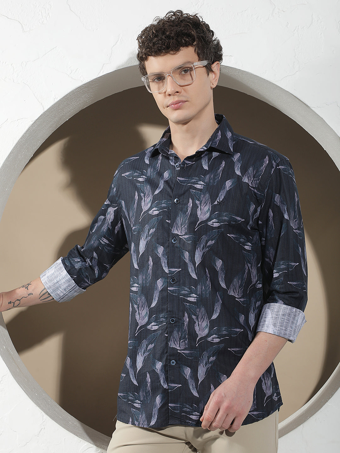 Navy Blue Floral Print Shirt