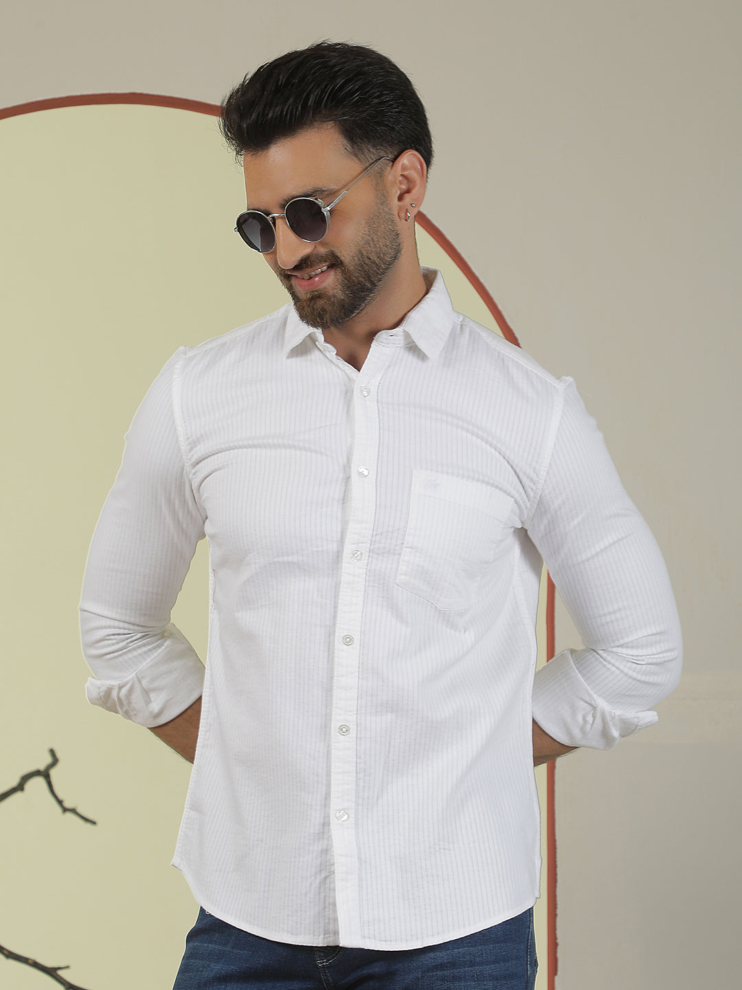 Classic Ivory White Striped Shirt
