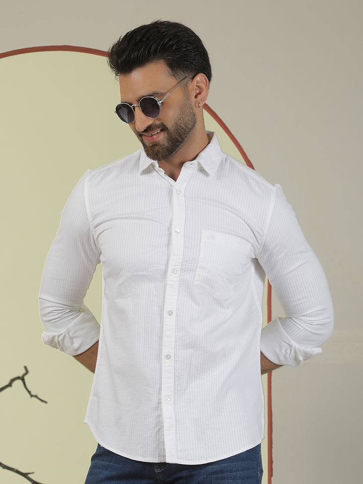 Classic Ivory White Striped Shirt