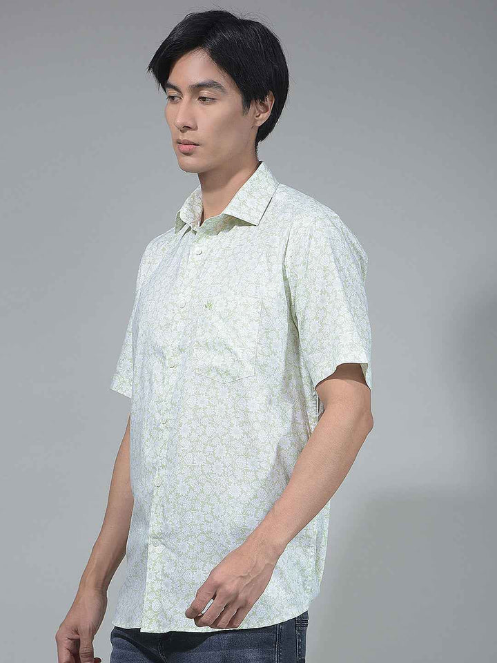 Green Floral Print Modal Shirt