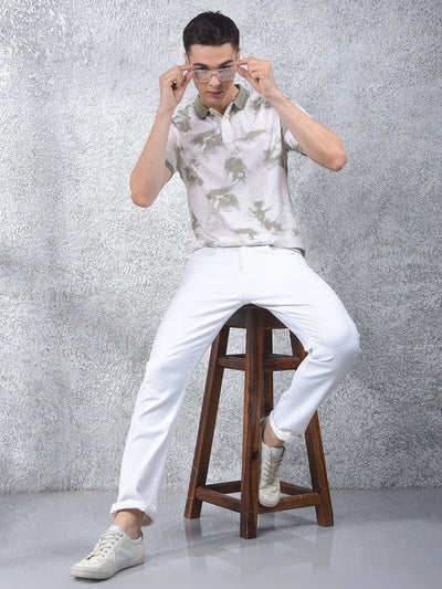Olive Printed Polo-Neck T-Shirt