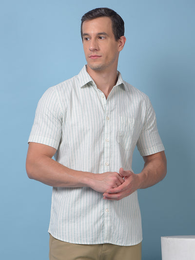 Green Vertical Stripes 100% Cotton Shirt