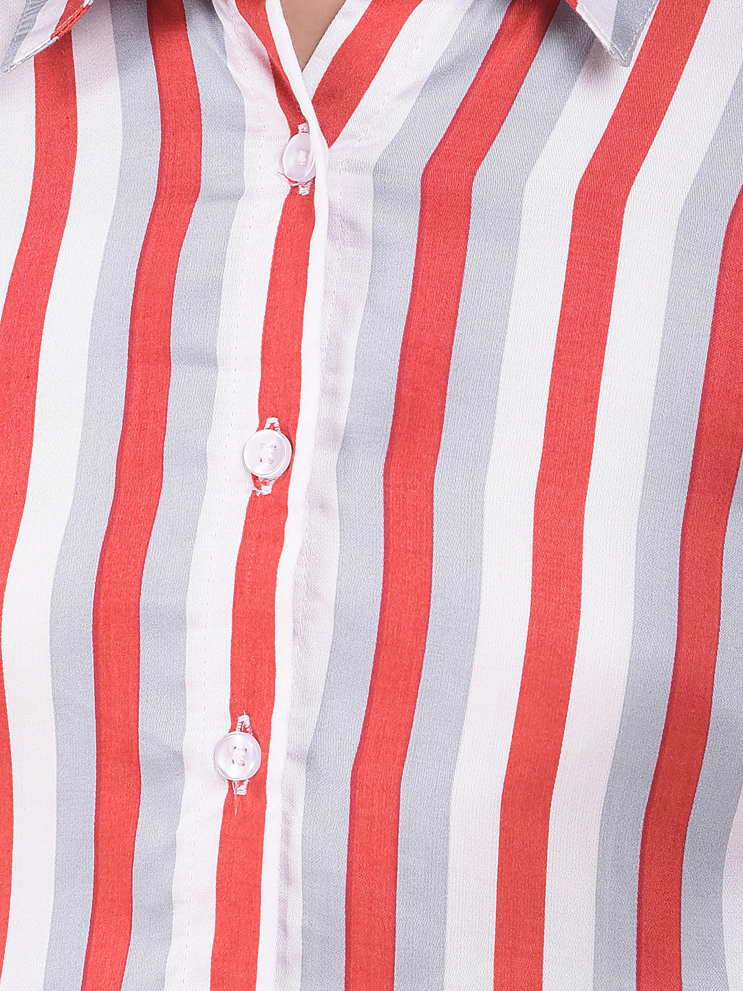 Red Vertical Stripes Modal Cropped Shirt