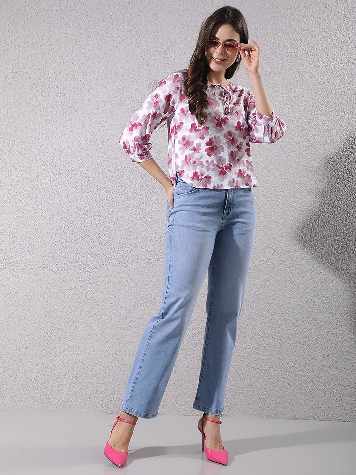 Red Floral Print Top