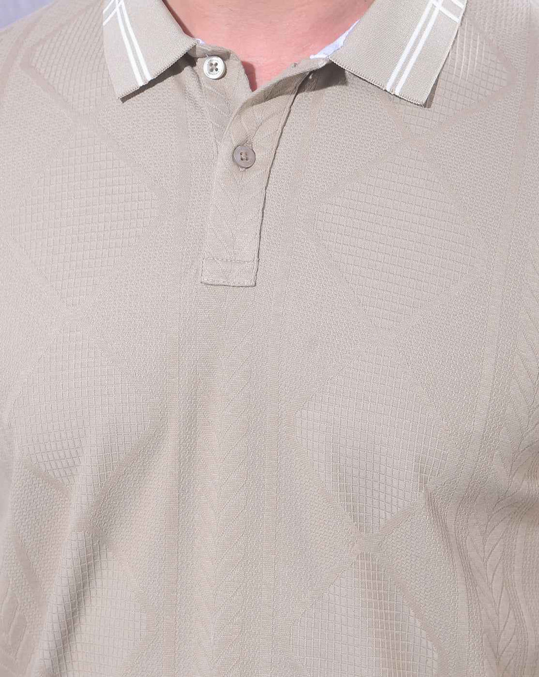 Beige Jacquard Polo Neck T-Shirt