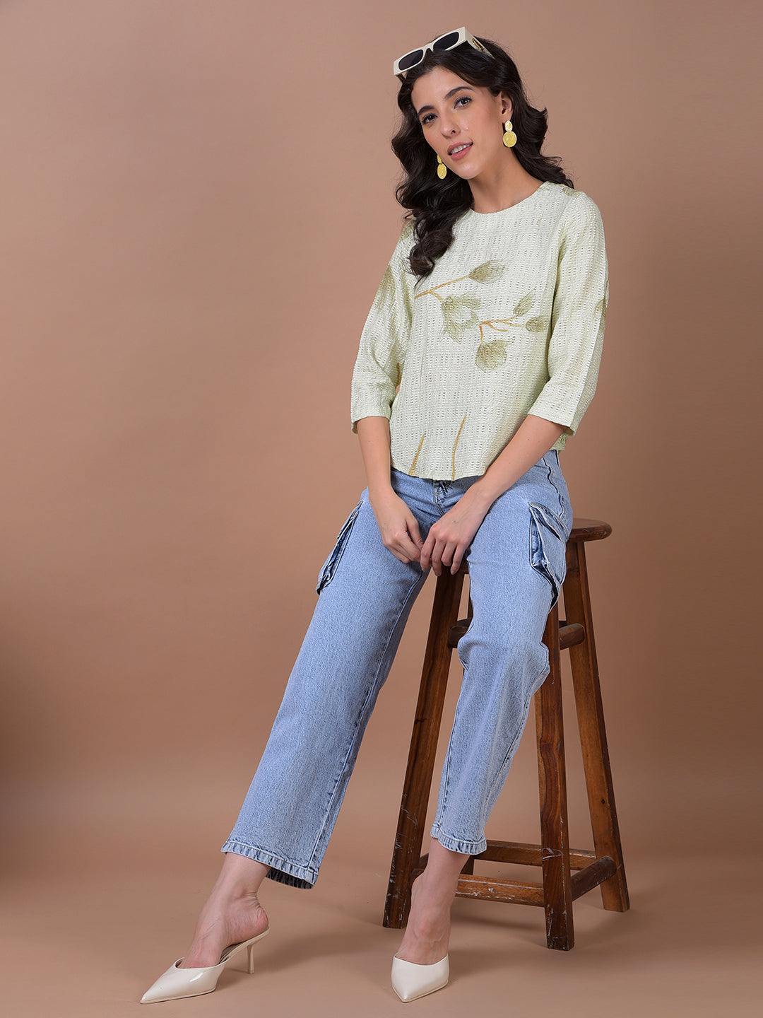 Green Floral Print Top