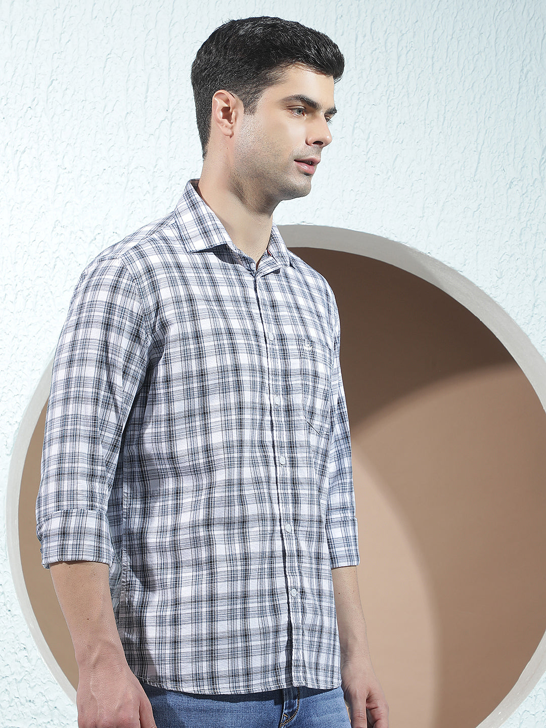 White 100% Cotton Checked Shirt