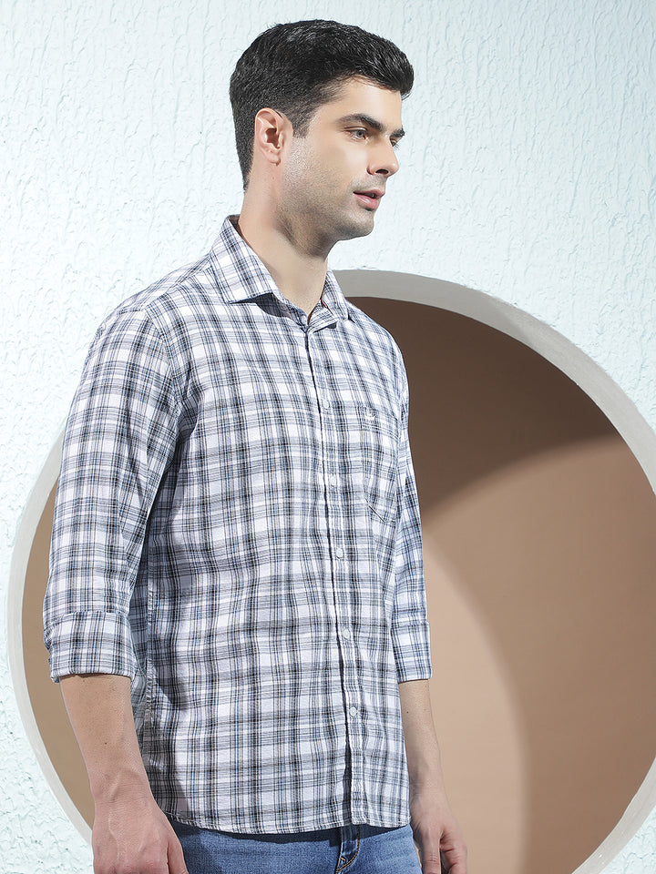 White 100% Cotton Checked Shirt