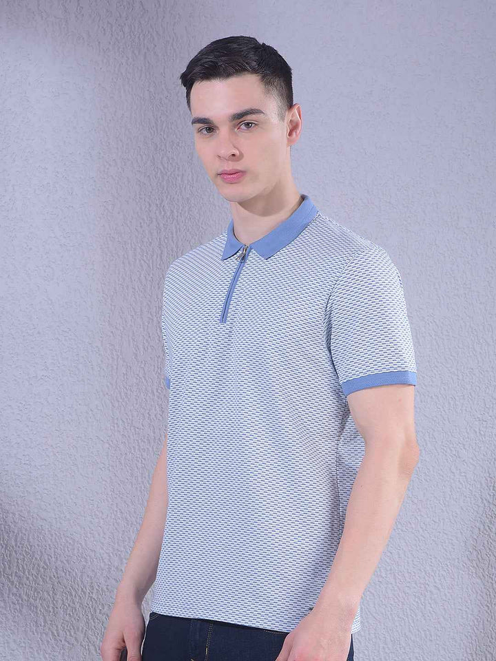 Stylish Light Blue Zipper Polo T-Shirt