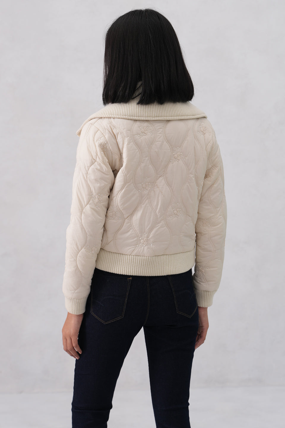 Cream Embellished Quilted Jacket