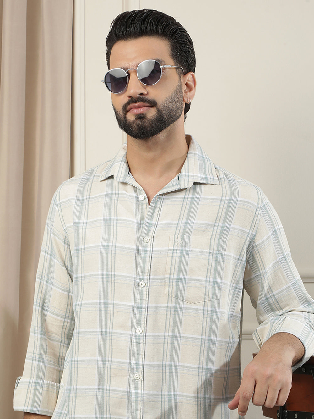 Green Linen Checked Shirt