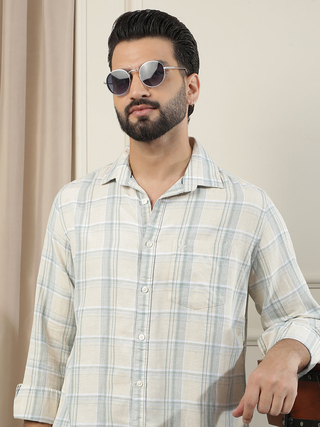 Green Linen Checked Shirt
