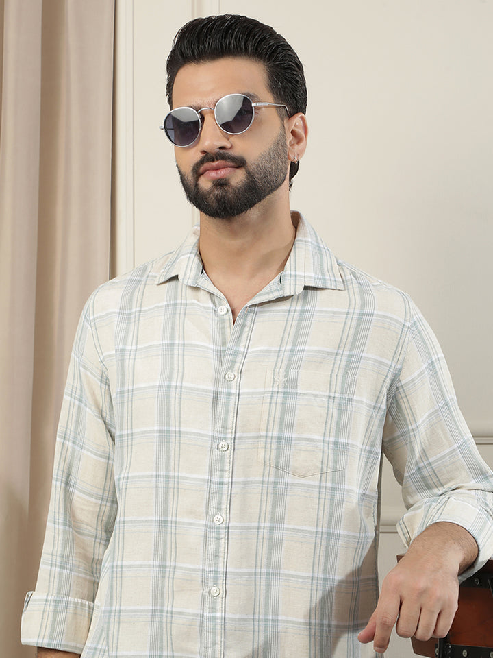 Green Linen Checked Shirt