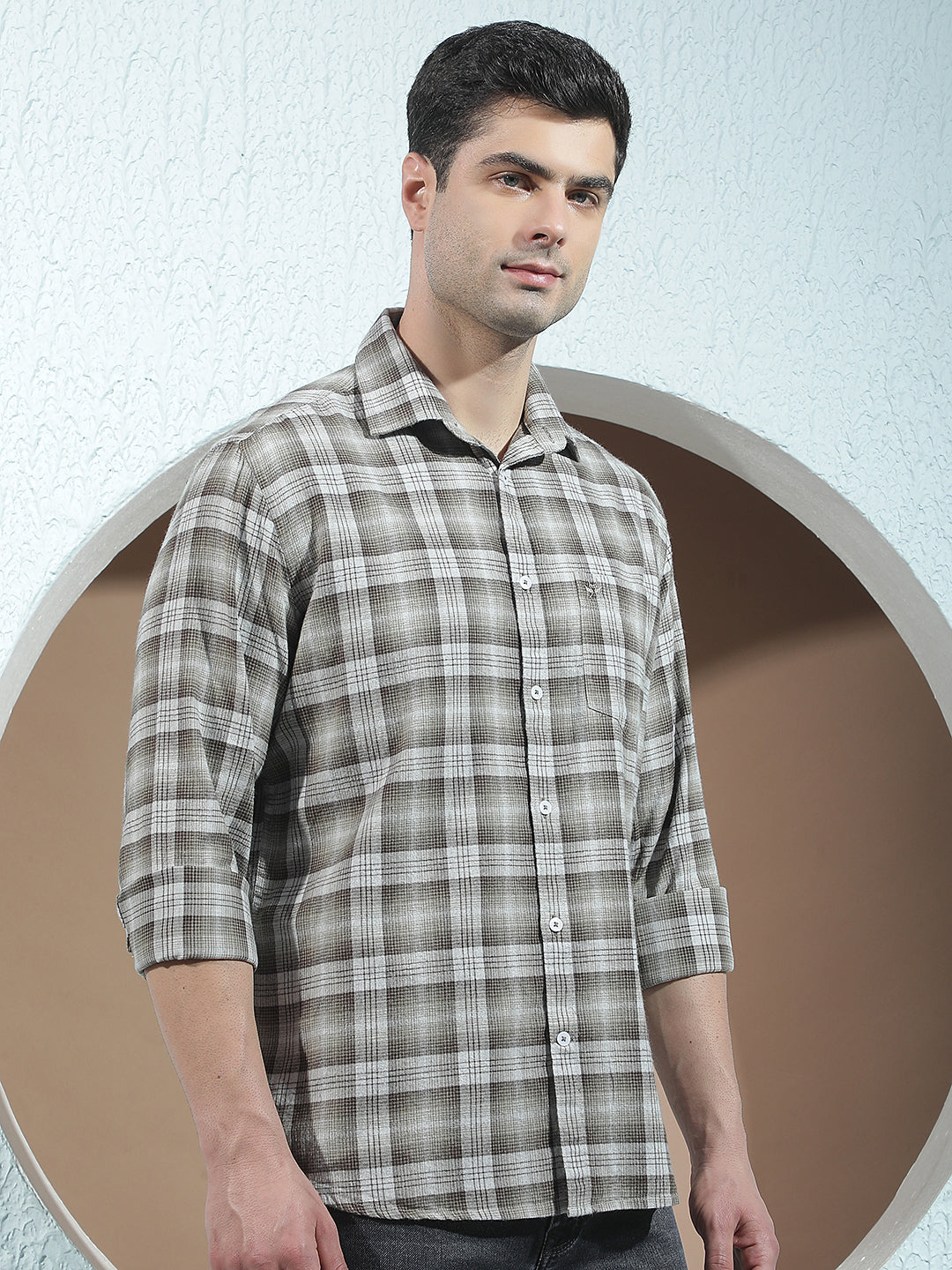 Olive 100% Cotton Checked Shirt