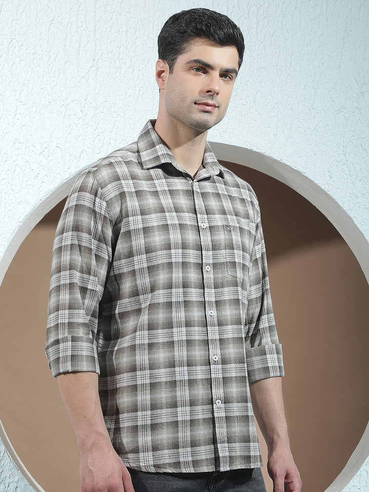 Olive 100% Cotton Checked Shirt