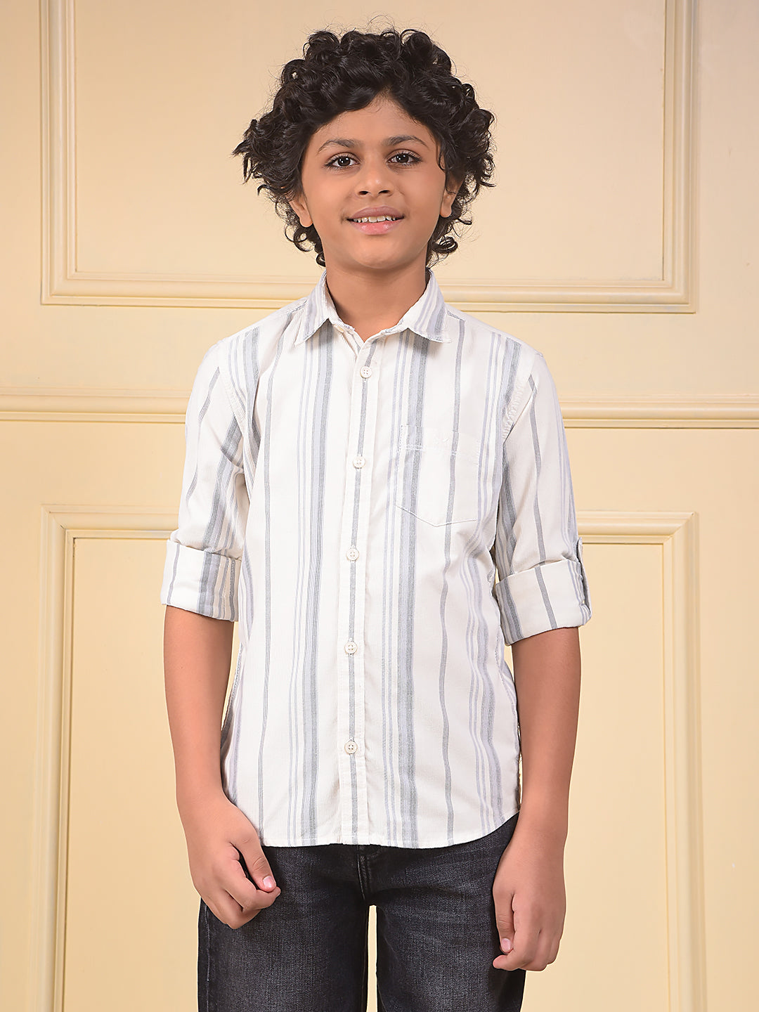 White Vertical Stripes Corduory Shirt